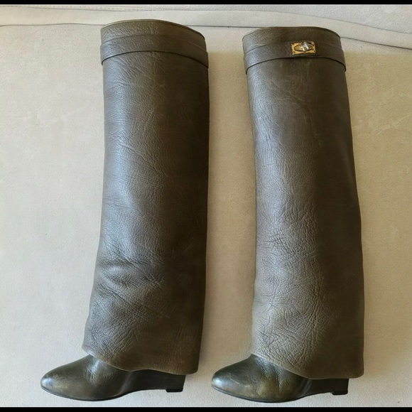 Givenchy Shark Lock Khaki Green Leather Boots 37 - Picture 3 of 3